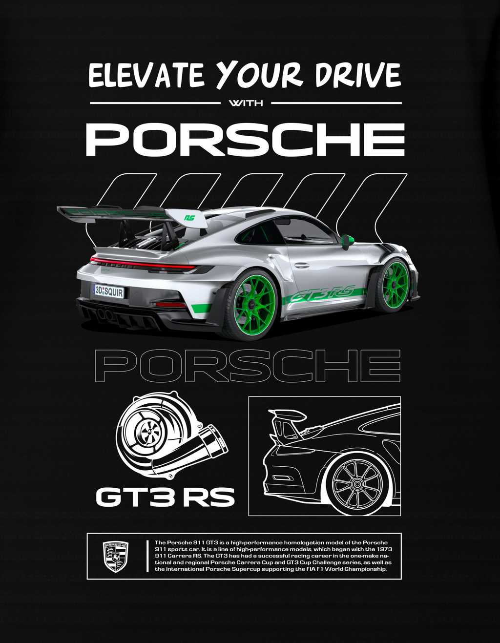 Porsche Themed Oversized Tshirt- 100% Cotton || 240 Gsm French terry