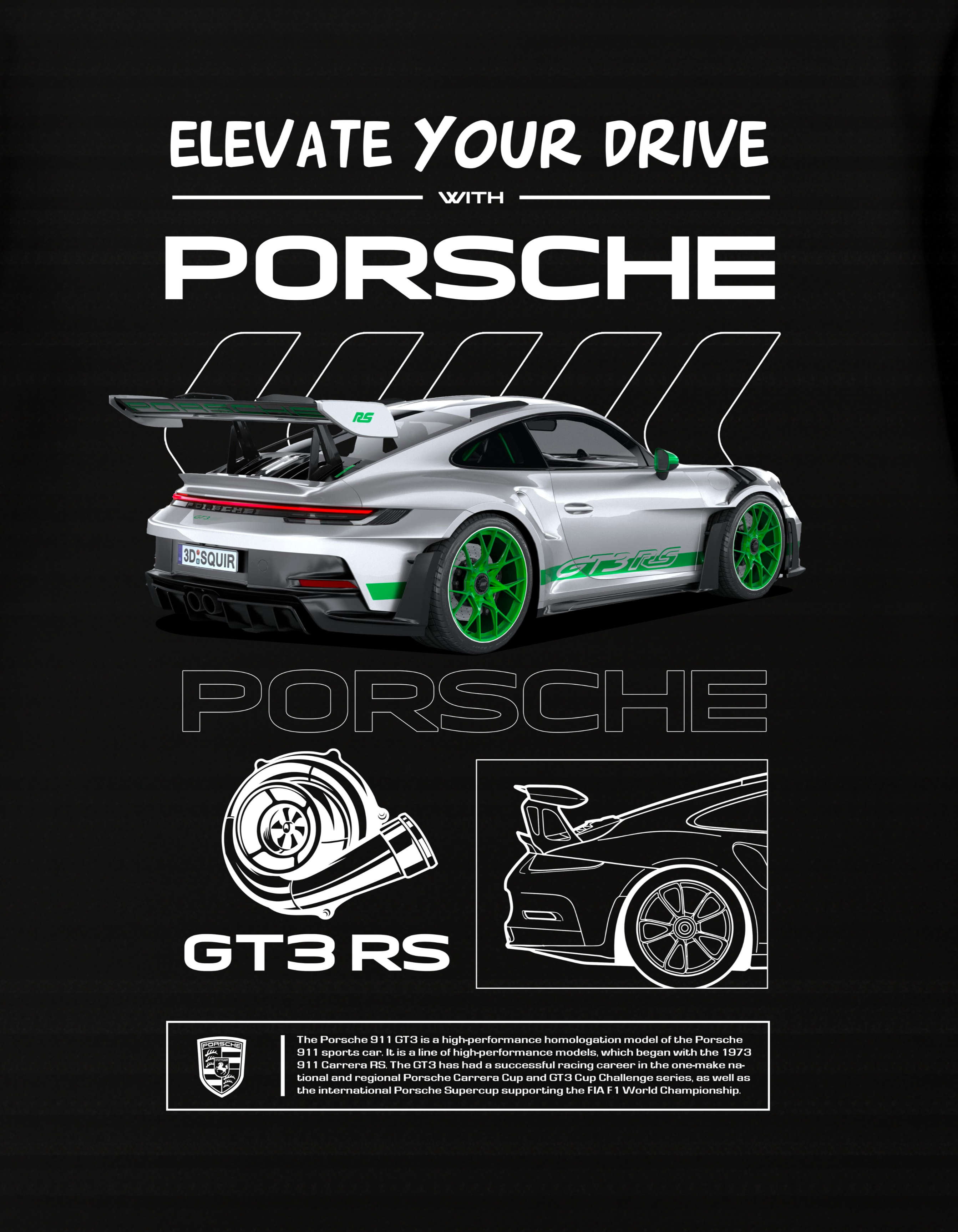 Porsche Themed Oversized Tshirt- 100% Cotton || 240 Gsm French terry