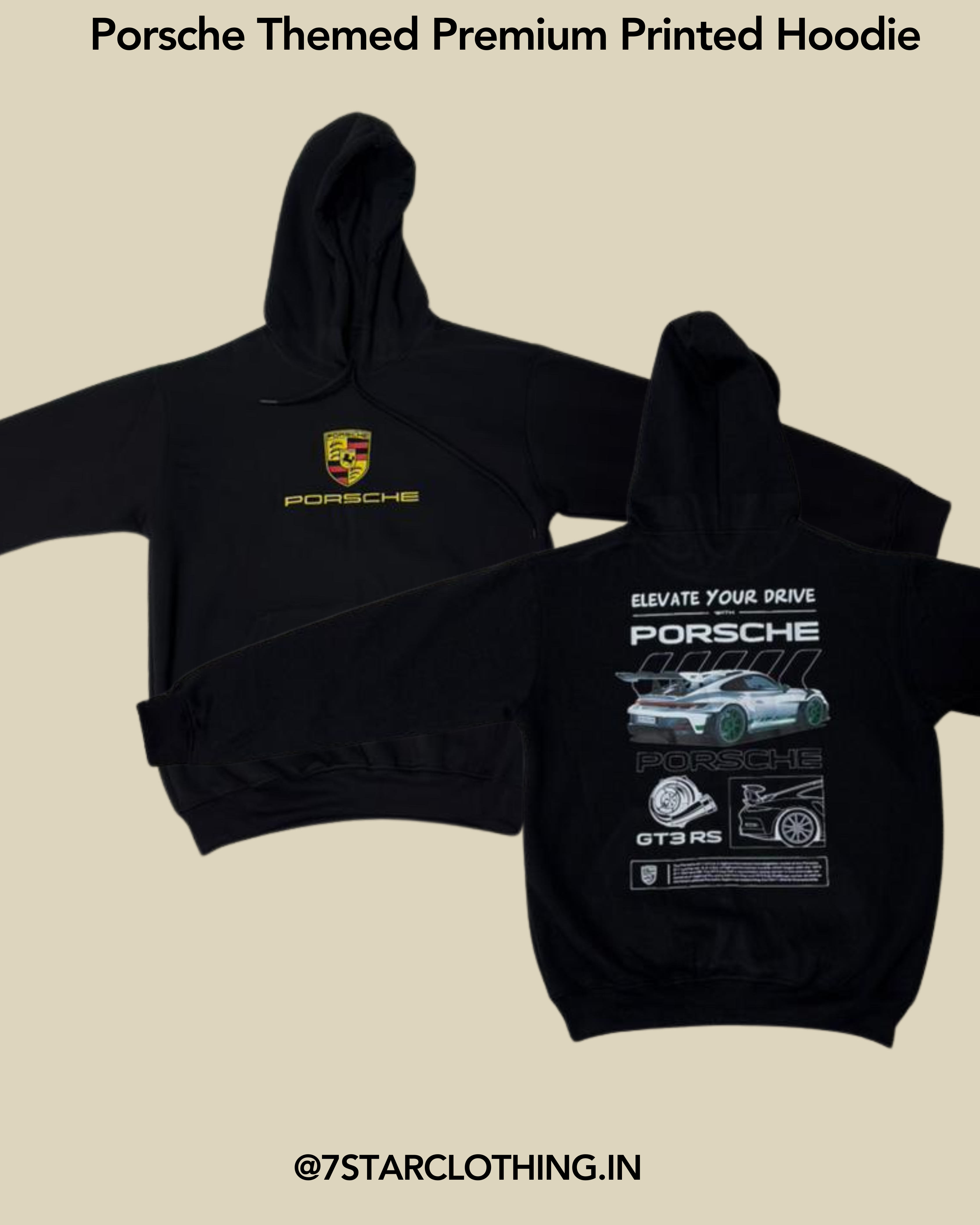 Porsche Themend Hoodie in Black Color With Premium design on Back || 100% COTTON || WARM & COSY || 340 GSM