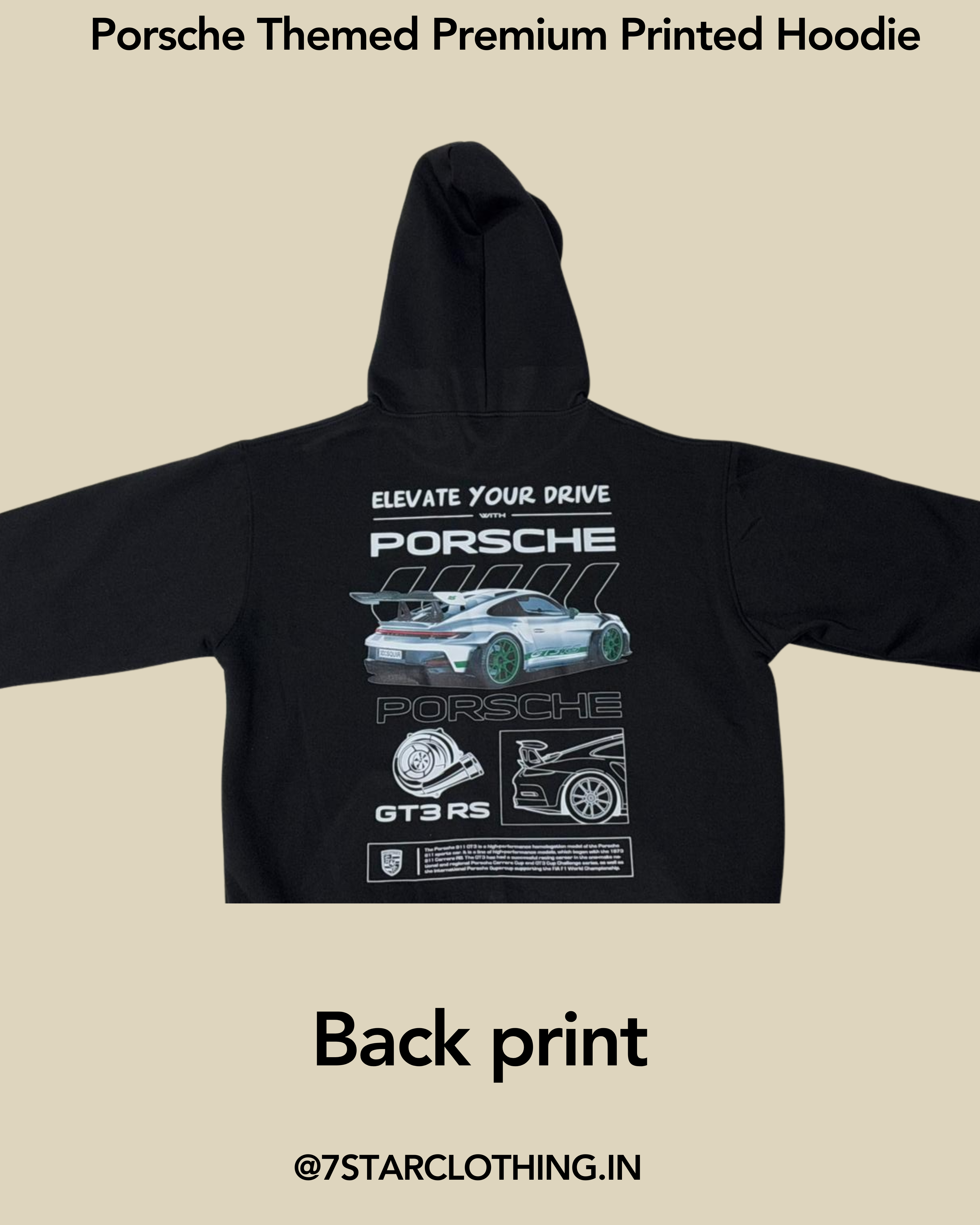Porsche Themend Hoodie in Black Color With Premium design on Back || 100% COTTON || WARM & COSY || 340 GSM