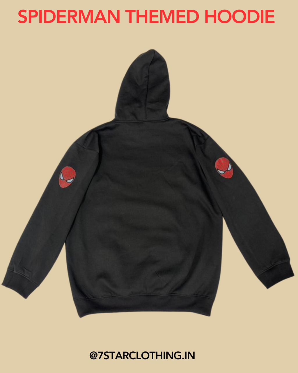 SPIDERMAN THEMED HOODIE IN BLACK COLOR WITH PREMIUM DESIGN ON SLEEVES || 100% COTTON || WARM & COSY